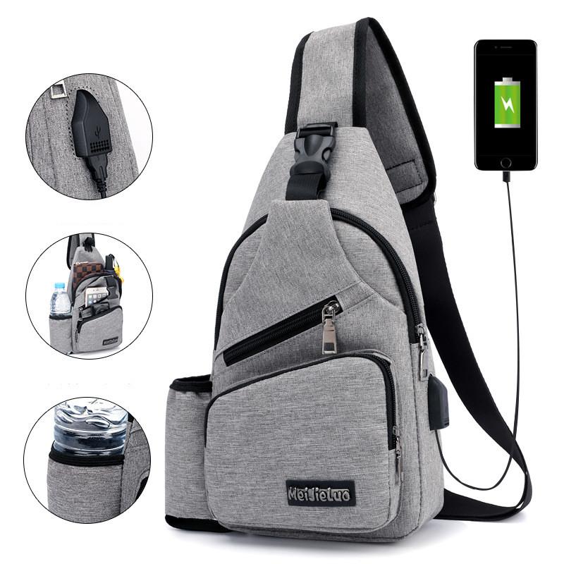 

Shoulder Bags Large Capacity Chest Bag Casual Crossbody Mens Travel USB Charging Anti Theft Packs Sling Messenger, Black