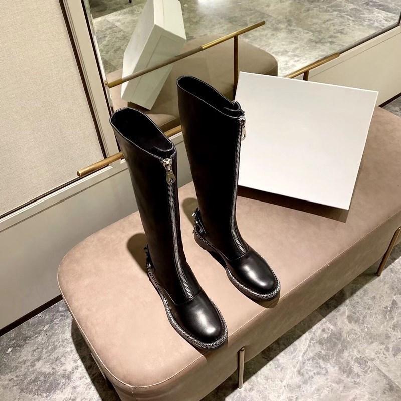 

Woman Long Boots Zip Metal Chain Autumn Winter Luxury Designer Top Quality Ladies Shoes Genuine Leather Zapatos De Mujer1, As picture