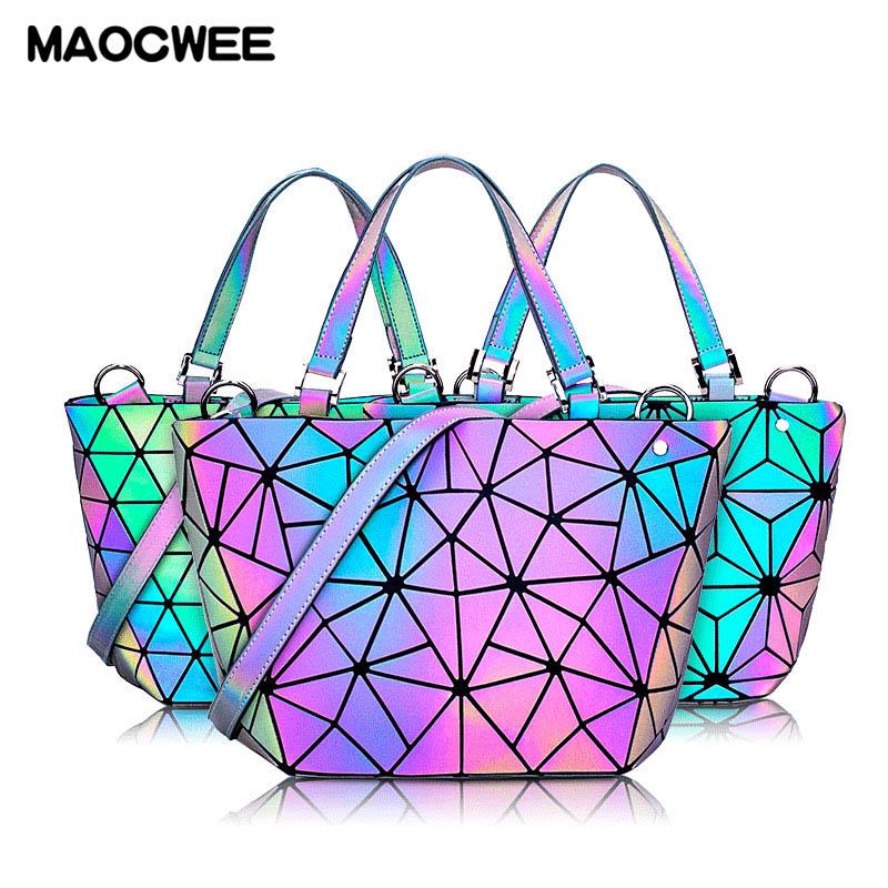 

New Fashion Luminous Women Handbag Female Geometric Design Luxury Leather Crossbody Bag Ladies Large Capacity Shoulder Bags Sac, Luminous b
