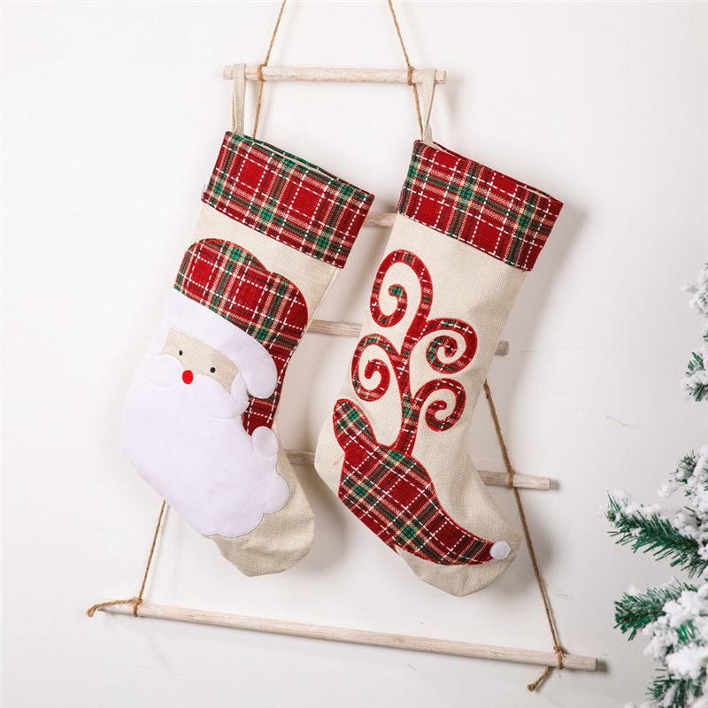 

Christmas Stockings Socks Santa Elk Printing Linen Candy Gift Bag Fireplace New Year Xmas Tree Decoration JK2011XB