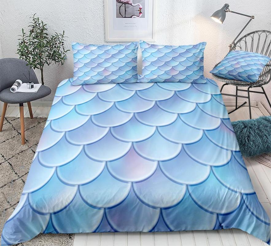 

Fishes Scale Bedding Set Blue Scales Bed Linen Duvet Cover Girl Boy Microfiber Home Textile Bedclothes1 Sets