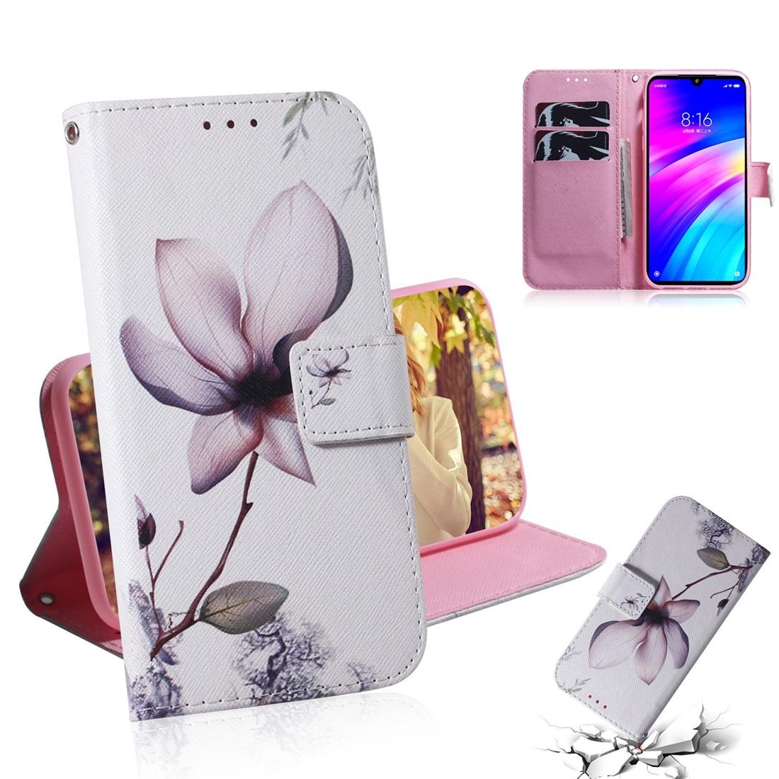 

Magnolia Flower Pattern Coloured Drawing Horizontal Flip Leather Case for Xiaomi Redmi 7 with Holder Card Slots Wallet