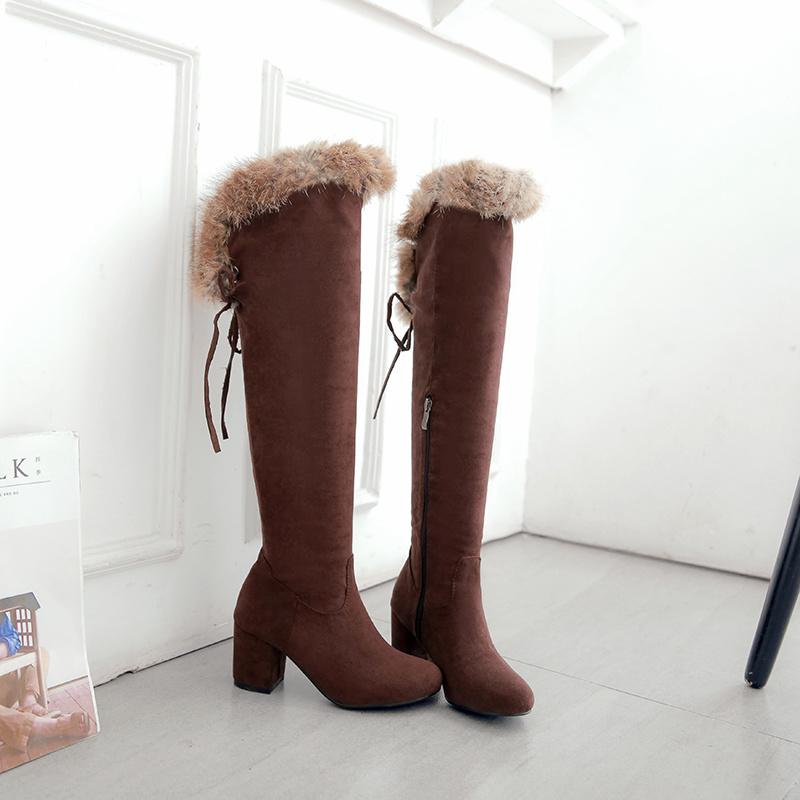 

New winter style warm Knee High boots snow boots Women High heels True fur warm Women shoes Size 34-43, Black