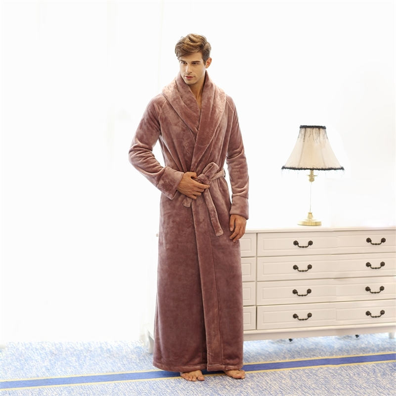 

Men's and Women's Long Robe Plush Fleece Floor- Length Plus Size Bathrobe Full Length Robes Sleepwear Lounge wear Fuzzy Gown 201109, Beige