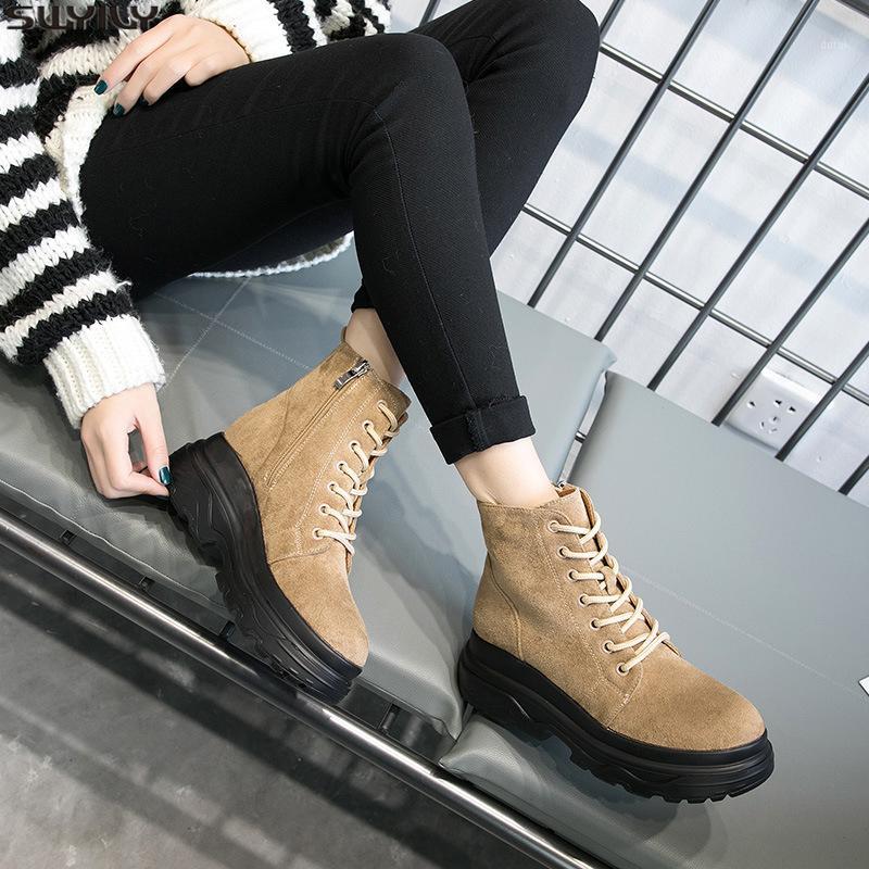 

SWYIVY Microfiber Women Winter Boots Wedge Shoes Woman 2020 Fashion Women Ankle Boots Ladies Platform Short Plush Black Booties1, Black fur