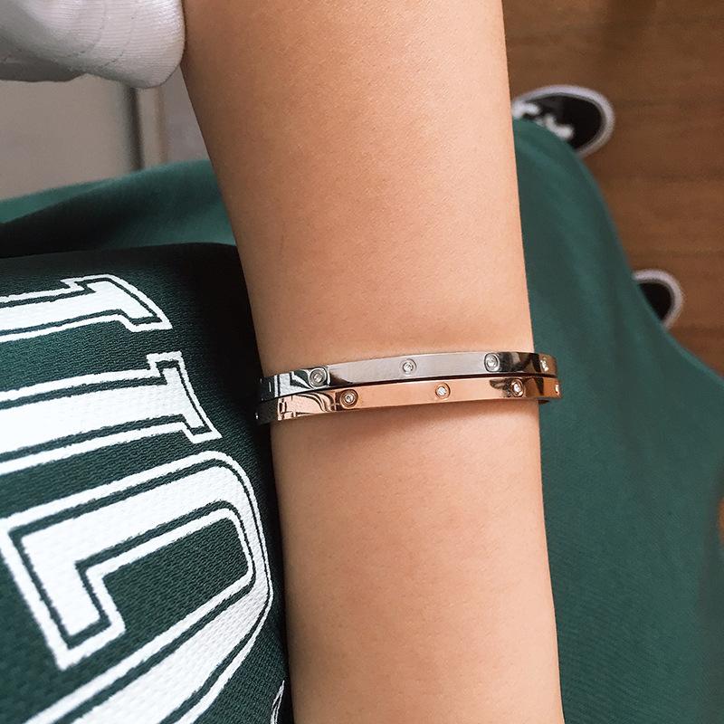 

Luxury Jewelry Wholesale For Woman Bracelet 4MM Narrow Cuff Upper Arm Gift Stainless Steel Zircon High Quality 2021 New Korean