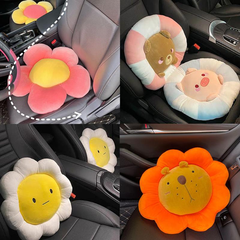 

cartoon cute car headrests pillows lumbar cushion seat belt auto steering wheel cover car accessories gift for women man
