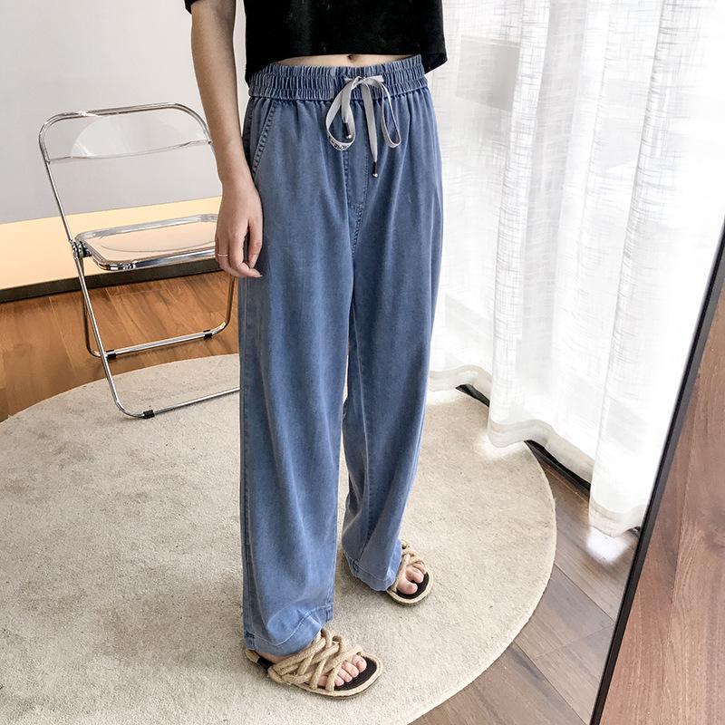 

Women Summer Thin Tencel Elastic Waist Wide Leg pants Jeans Ladies Loose Tencel Trousers Female 2020 Loose Jeans1, Sky blue