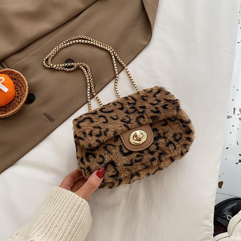 

Faux Fur Leopard Women's Shoulder Bag 2021 New Luxury Crossbody Bags For Women Designers Female Handbags Messenger Bag, Green
