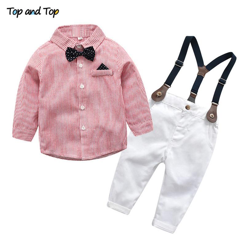

Top and Top Kids Boy Clothes Set Autumn Children Clothing Set Boys Gentleman Suits Long Sleeve Bow Tie Shirt+Suspender Trousers, Pink