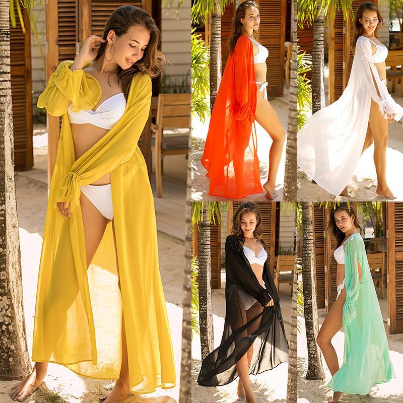 

Women Summer Sexy Chiffon Long Dress Bandage Cardigan Bathing Suit Bikini Cover Up Swimwear Beachwear Kaftan Robe Tunic Cover-up1
