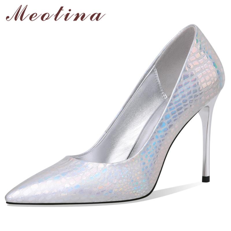 

Meotina High Heels Women Pumps Natural Genuine Leather Thin High Heels Party Shoes Luxury Cow Leather Pointed Toe Shoes Lady 40, Black
