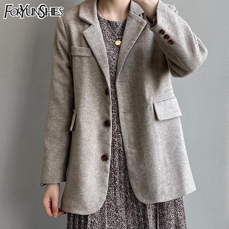 

FORYUNSHES Women's Winter Cotton Wadded Blazer Suit 2020 Korean Style Loose Casual Warm Thick Coats Ladies Office Business Coat, Gray