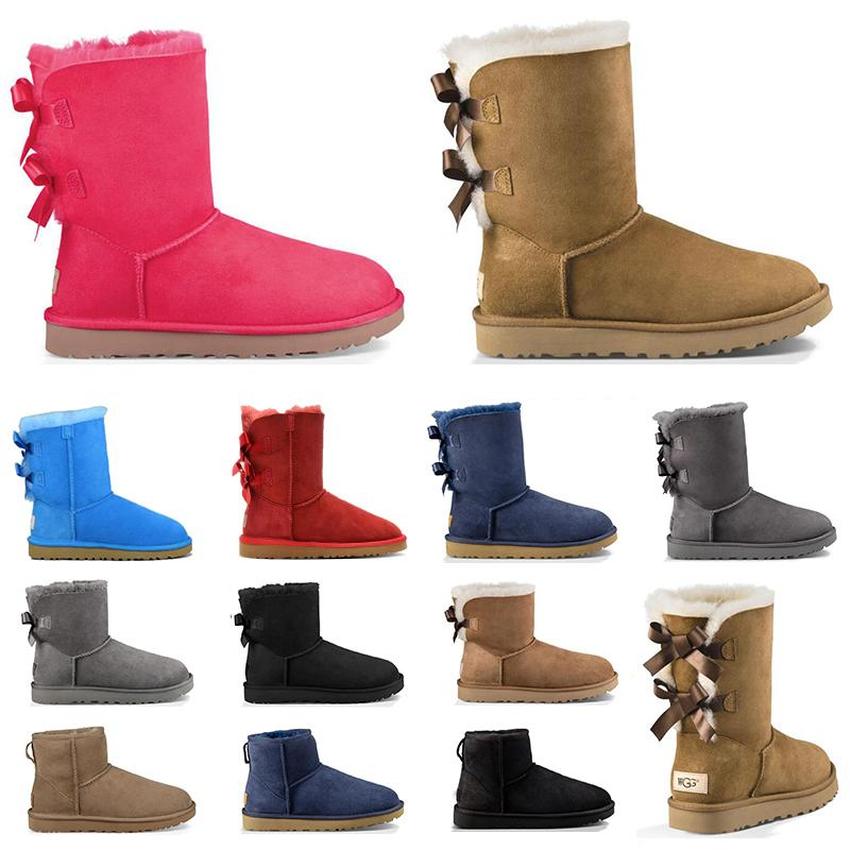 

cheap women snow boots triple black chestnut pink navy blue grey fashion classic ankle short boot womens winter booties shoes size 5-10, #9 purple 2 bow