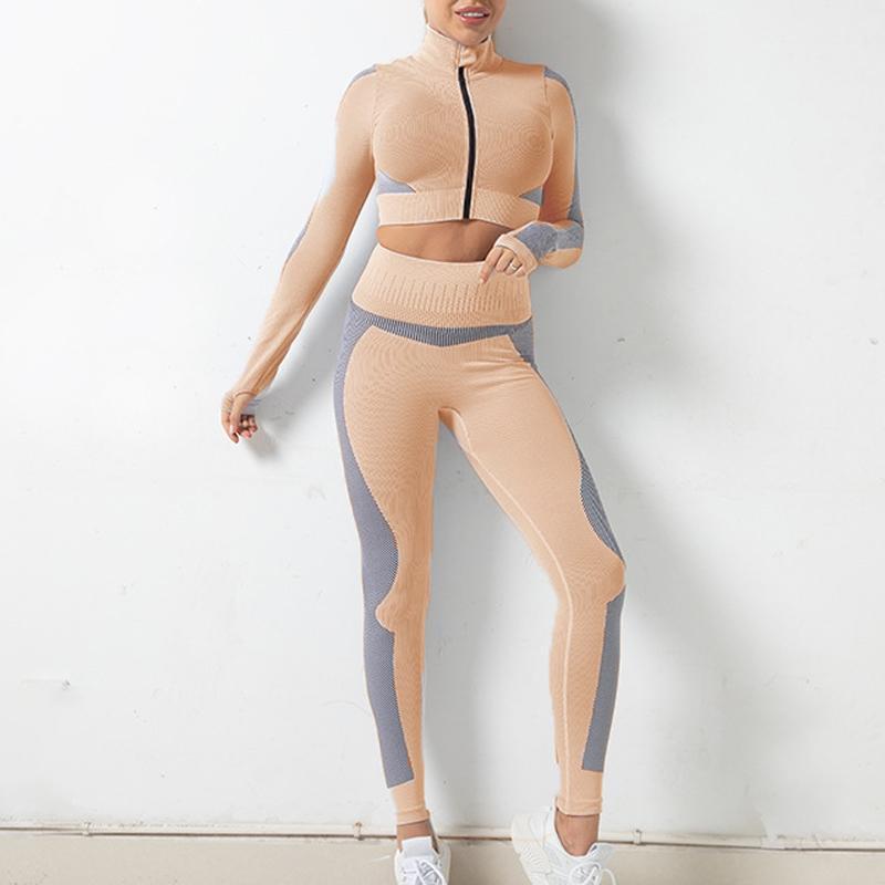 

2 PCS Women Yoga Set Zip Long Sleeve Shirt and Pants Set High Waist Leggings Workout Tracksuit Fitness Winter Sportswear1, Red