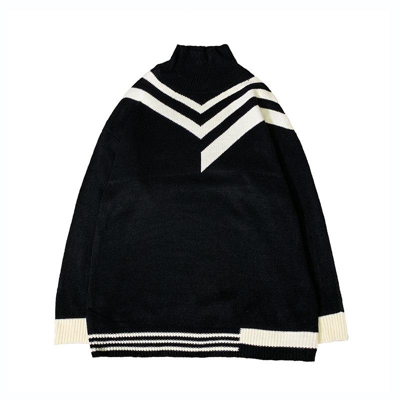 

Men Turtleneck Pullover Warm Autumn Winter Patchwork Spacious Soft Long Sleeve Casual Clothes Knitted Male Sweater Drop Shipping, Black