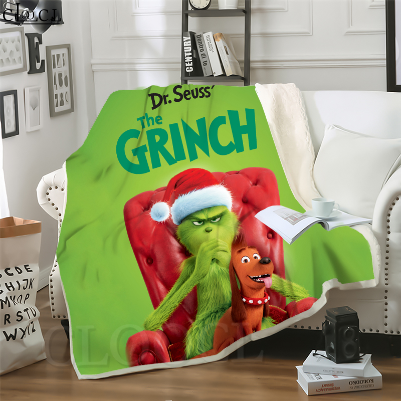 

CLOOCL New Grinch Stole Christ The Grinch 3D Print Harajuku Conditioning Blanket Sofa Teens Bedding Throw Blankets Plush Quilt