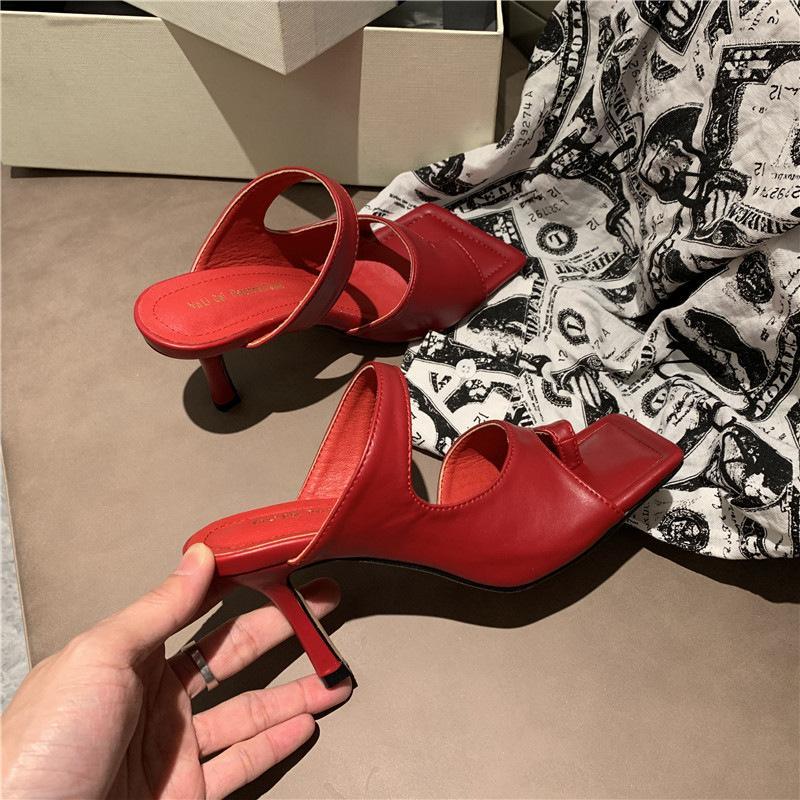 

Women's Korean-Style High Heel Sandals2020Summer Net Red Square Head Stiletto Toe Flip-flops for Womenins-1, Black