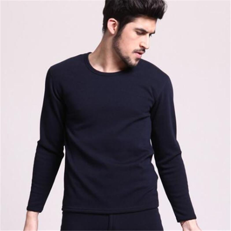 

Men's plus velvet thick thermal pajamas underwear base men underwear set velvet warm suit winter cold1, Gray
