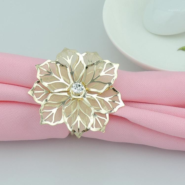 

Wholesale- 12pc New Diamond Golden Leaf Napkin Ring Serviette Holder Wedding Banquet Dinner Decor Favor Napkin buckle1