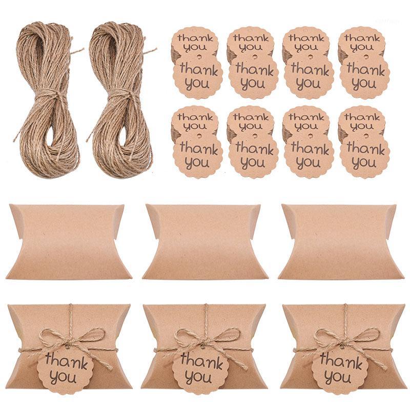 

20Pcs Kraft Paper Pillow Square Candy Box Rustic Cookie Bags Wedding Party Gift Boxes With Thank You Tags Home Decor1
