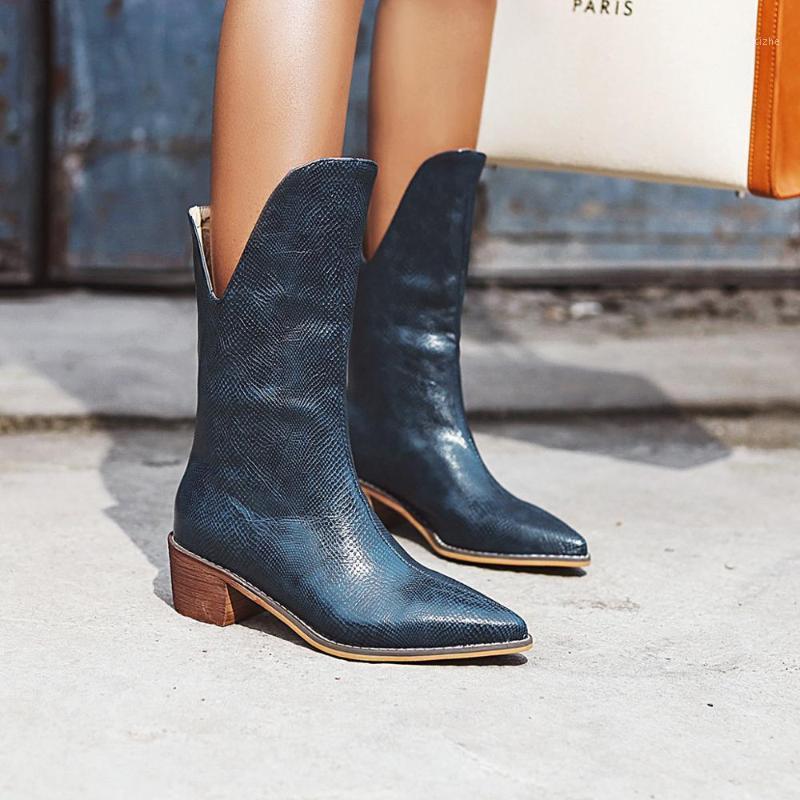 

2020 Autumn Winter Fashion Cowgirl Boots Women Shoes Western Cowboy Ankle Boots Pointed Toe Leather Black Shoes Woman Heel1