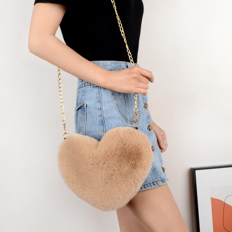 

Crossbody Bags for Women Rex Fur Love Bag Peach Heart Bag Chain Fashion Shoulder Cross-chain Female, Pink