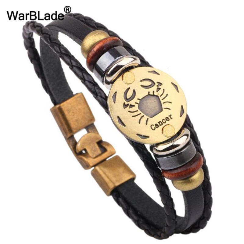 

WarBLade 12 Constellations Bracelet Fashion Jewelry Leather Bracelets Bangles Men Women Personality Zodiac Signs Punk Wristband