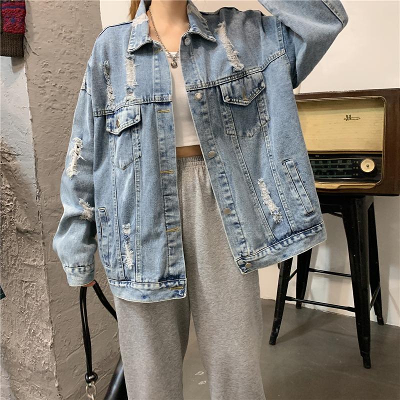

2021Fashion BF Vintage Oversized Ripped Women' Jacket, Blue