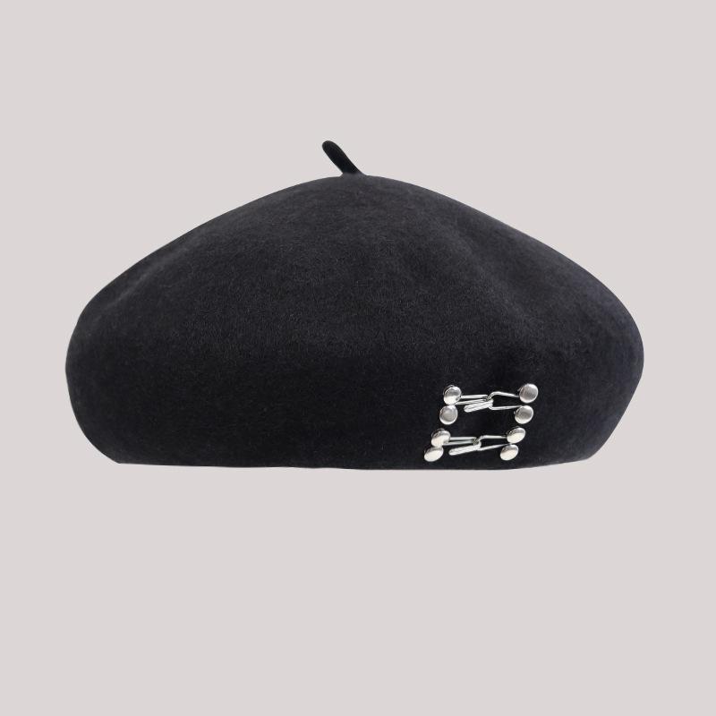 

Beret Women Winter Hat Wool Black Warm Retro Iron Thermal Snow Outdoor Accessory For Female