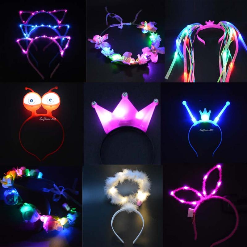 

1PCS CHRISTMAS BLINKING LIGHT LED FLOWER TIARA CROWN EARS HEADBANDS WREATH NEON HEN PARTY WEDDING BIRTHDAY HALLOWEEN GIFT