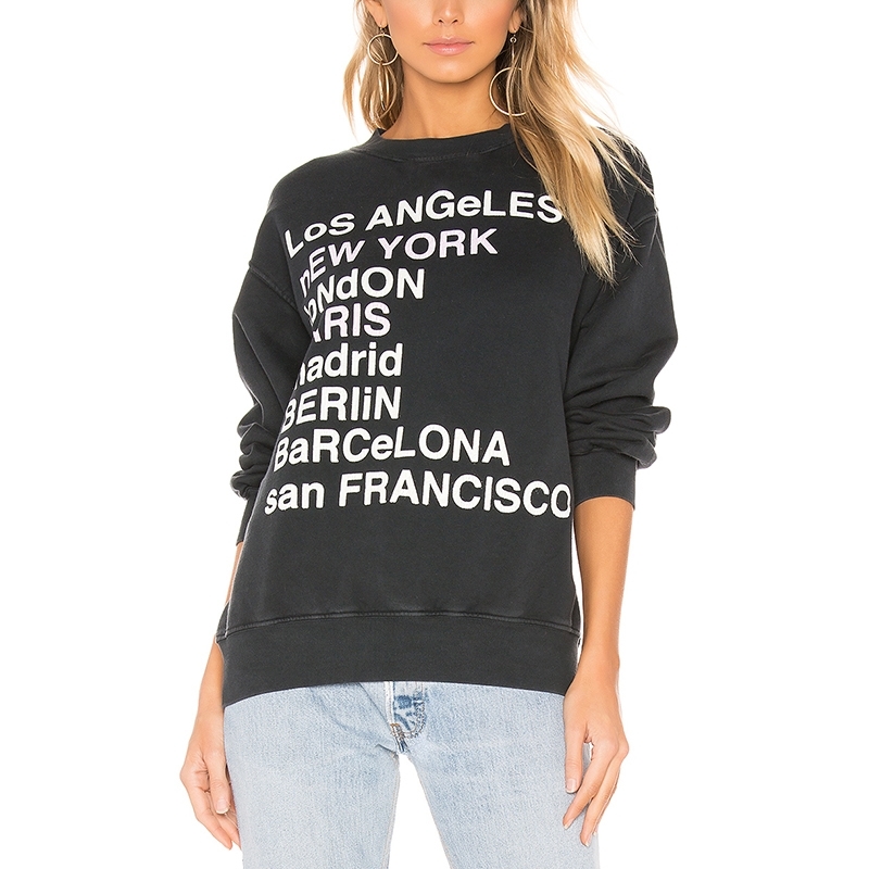 

100%cotton Black France Brand Design Letter Print Sweatshirt Women New Autumn Vintage Solid Drop-shoulder Loose Chic Women 201202