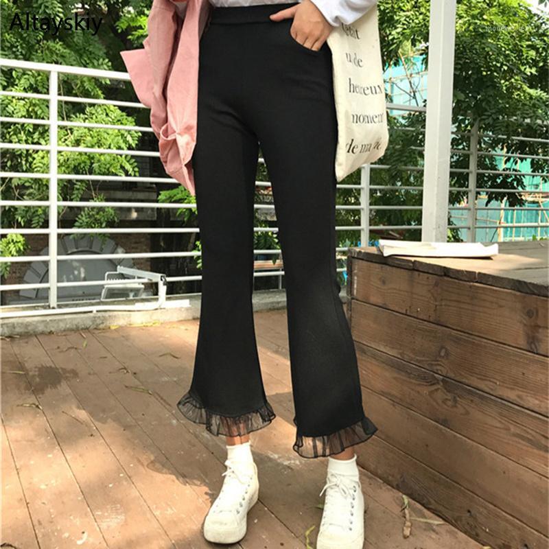 

Pants Women Soft Solid Leisure Ankle-Length All-match Trendy Female Korean Style Womens Black Slim Elegant Students Harajuku New1