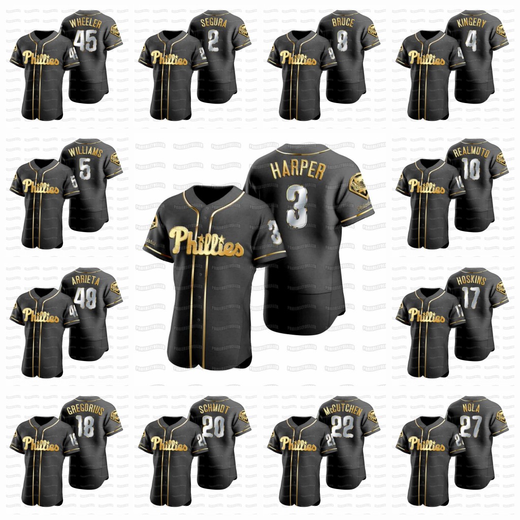 

Harper Rhys 2020 Black Golden Edition Hoskins JT Realmuto Didi Gregorius Zack Wheeler Andrew Jean Segura Odubel Herrera Kingery Jersey, Flex base mens s-3xl