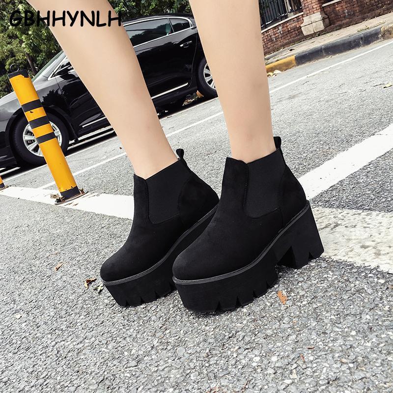 

Fashion Black Ankle Boots For Women Thick Heels New Autumn spring boots Platform Shoes High Heels Zipper Ladies LJA482-21