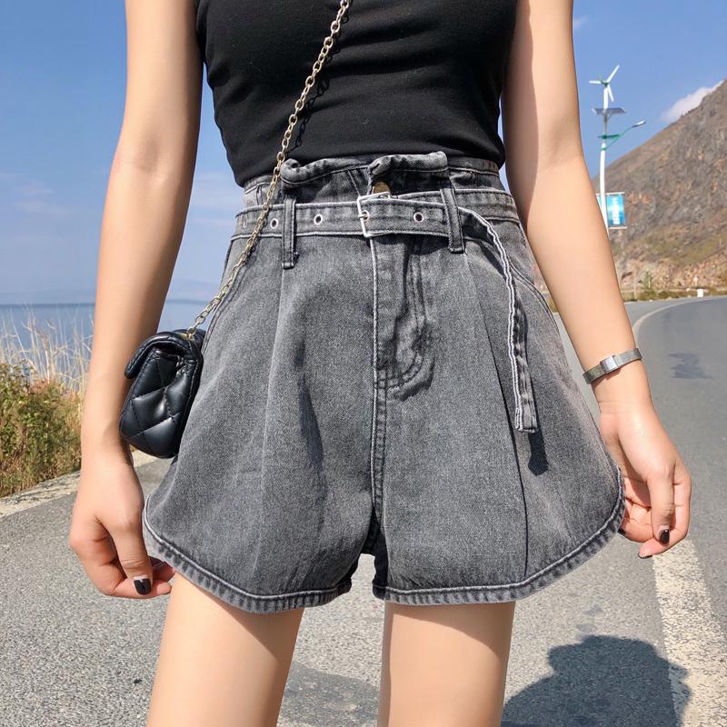 

2020 Explosion Models High Waist Jeans Shorts Women Summer Gray Belt A Word Shorts Original Design Sweet and Cute Jeans Women