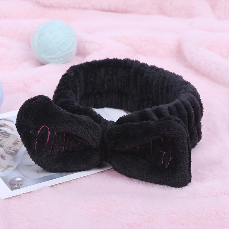 

Women Letter Printed Bathing Cute Fashion Soft Wash Face Makeup Bow Elastic Coral Fleece Hair Band