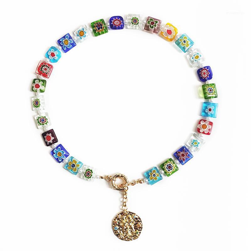 

Boho Millefiori Crystal Beads Necklace For Women Gold-color Coin Pendant Choker 2020 Winter New Accessories Christmas Gifts1