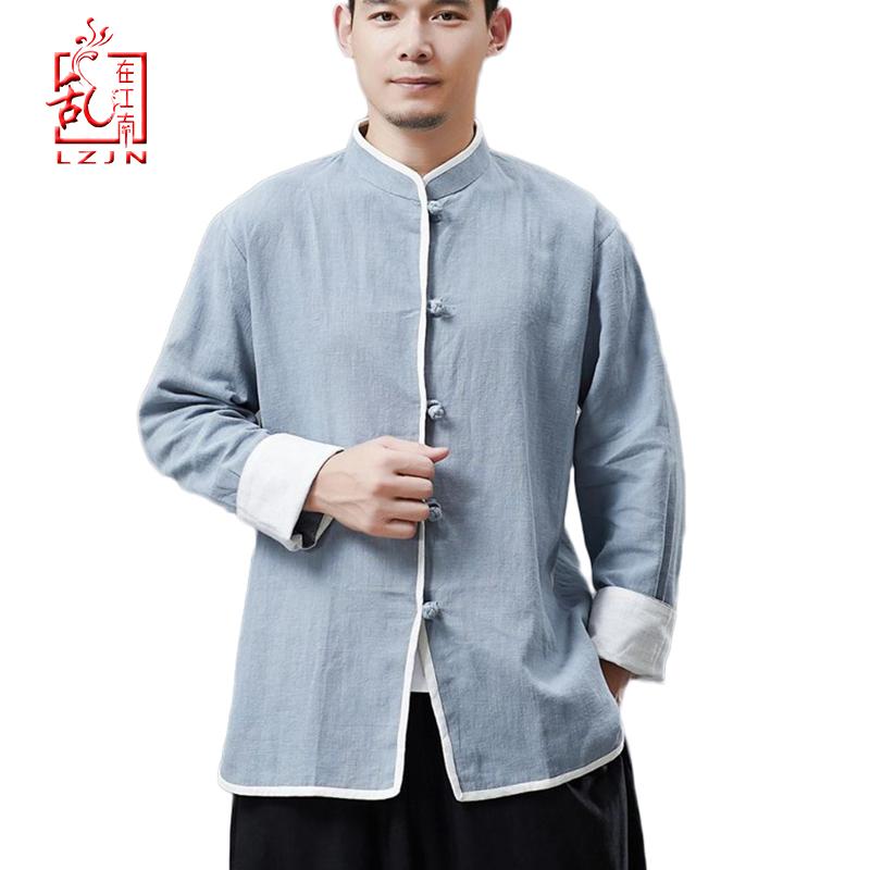 

LZJN 2021 New Men's Spring Lightweight Thin Tang Suit Coat Chinese Traditional Style Linen Shirts, Grey