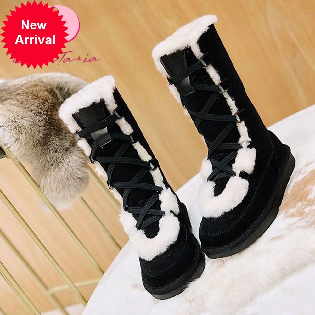 

2021 The New New Flat Ladies with Snow Fashion Stuffed Shoelaces Feminine Boots Soft Winter Warm Women's Skin Shoes 0vsz, Brown