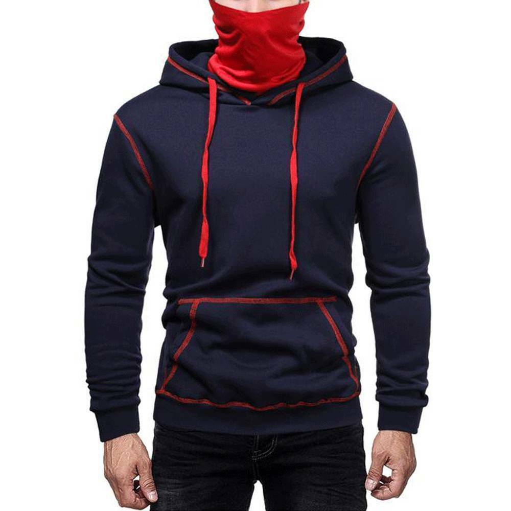 

Mens High Neck Cover Snood Warm Casual Jumper Front Hoodies men Winter Sweatshirt, Black