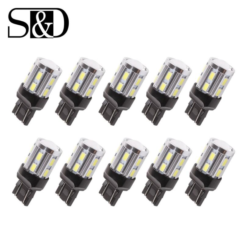 

10pcs Auto W21/5W LED Bulbs Cree Led Chips 7443 7440 Light Bulb 12 SMD 5730 5W High Power Car Parking Light Yellow White Red, As pic