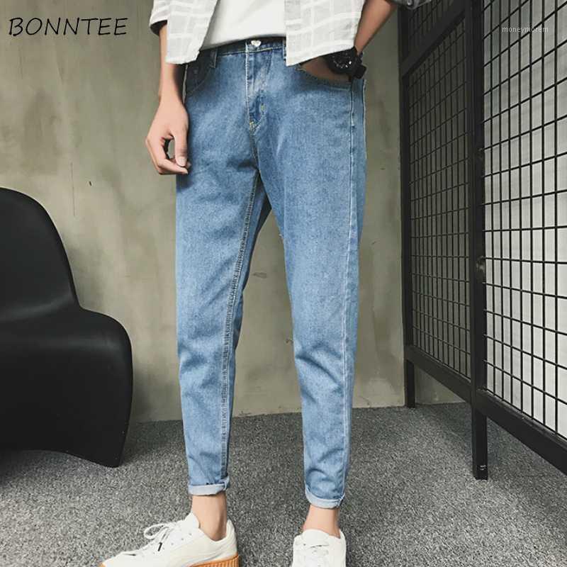 

Men Jeans Leisure Solid Ankle-length Daily Streetwear Simple Korean Style Harajuku New Mens Chic Trendy Retro Ins Simple1, Dark blue