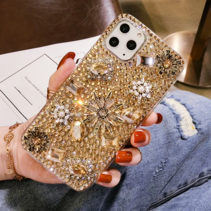 

Luxury Full Bling Crystal Diamond Gem Flower Case Cover For iPhone 12 Minin 11 Pro XS Max XR X 8 7 6 6S Plus SE Fashion DIY Handmade Case