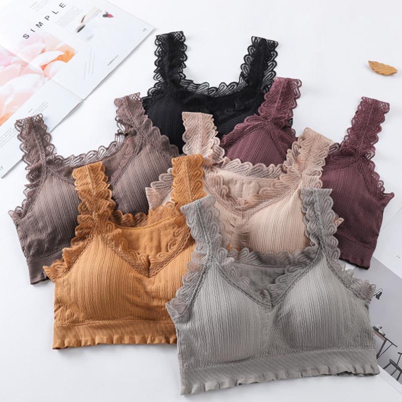 

Women Sexy Crop Tops Tube Top Female Sleeveless Seamless Sports Tee Bra Crop Top Bandeau Tank Korean Lace bra1, Beige