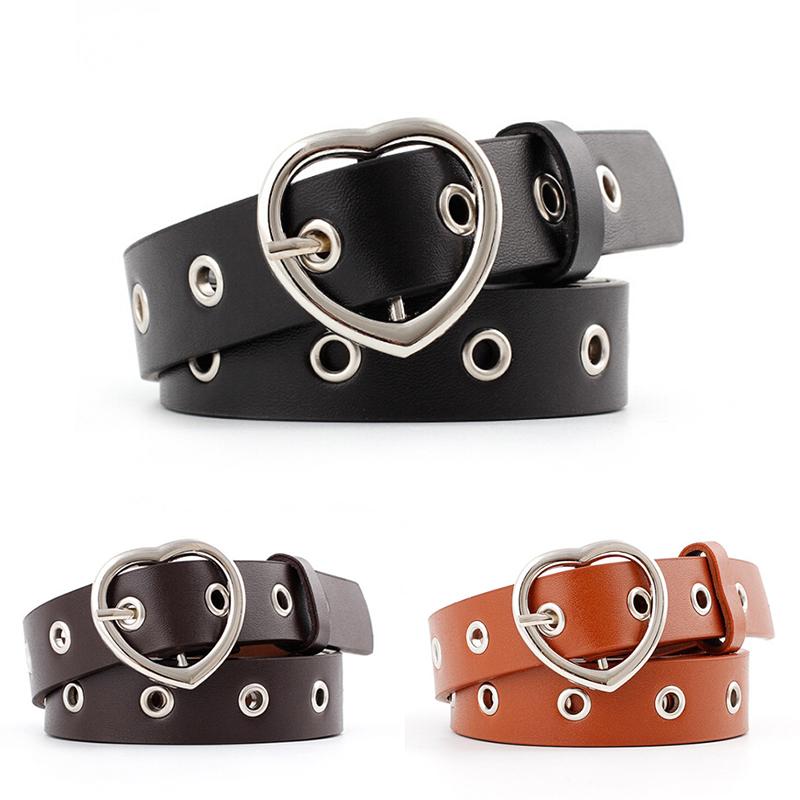 

Harajuku Fashion Long Mens PU Leather Punk Belts For Women Metal Buckle Heart Dress Waist Belt For MenWomen Jeans Ceinture Femme, Black;brown
