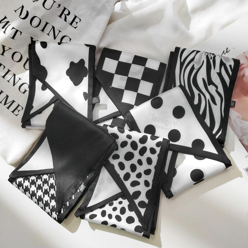 

All-Matching Small Scarf All-Matching Black White Printed New Fashion Scarf Female Hair Band Decorative skinny women