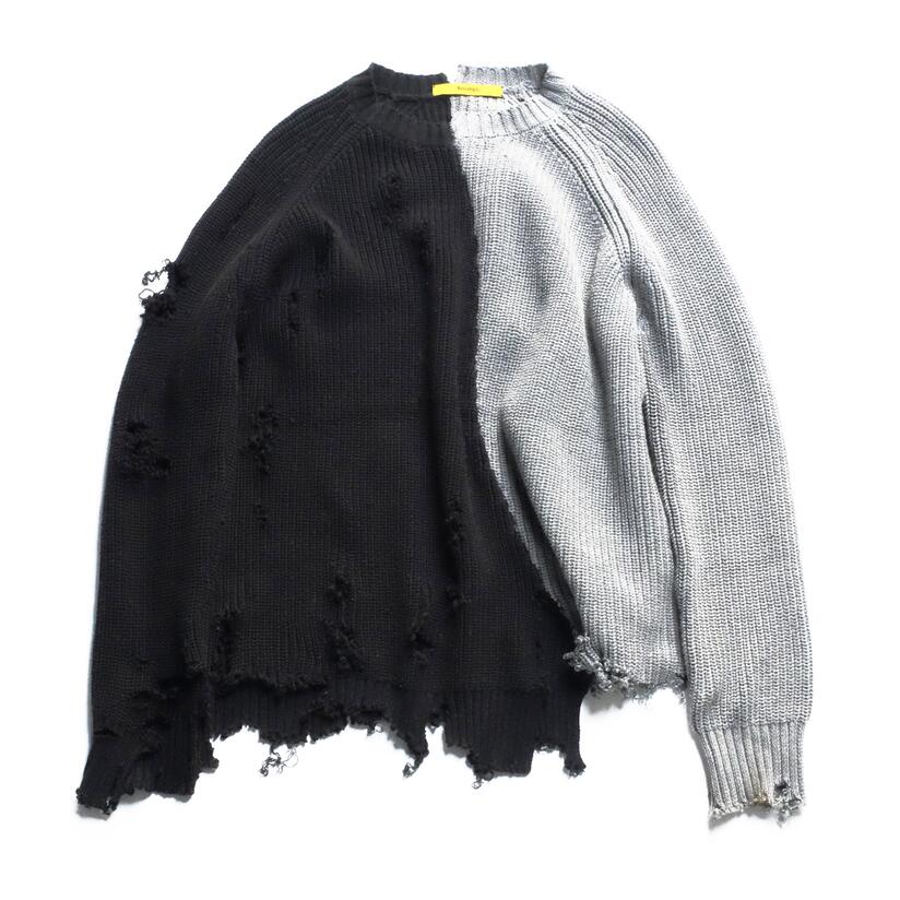 

Autumn winter men ripped hole patchwork oversized knitted sweater irregular design hip hop punk knitwear women vintage pullover, Black