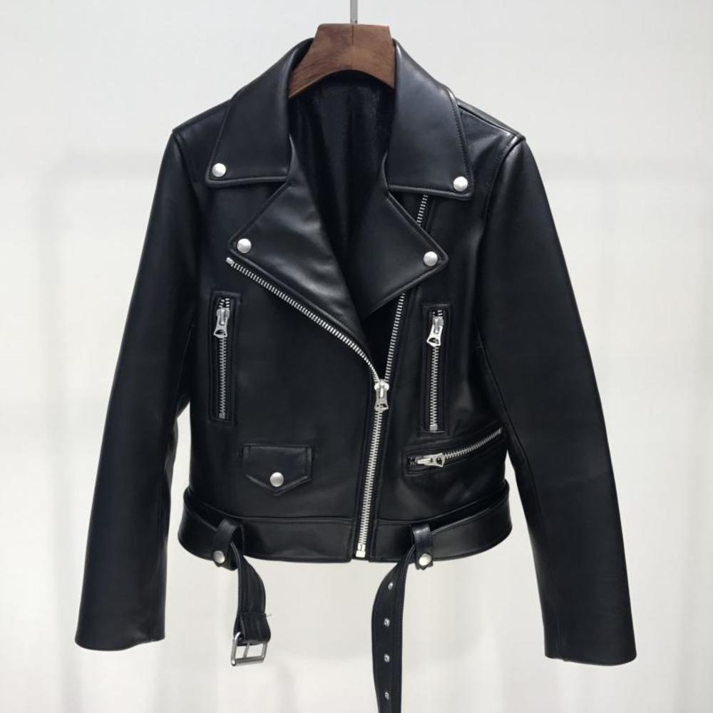 

Ailegogo New 2020 Autumn Women Pu Jacket Woman Zipper Belt Short Coat Female Motorcycle Black Faux Leather Outwear