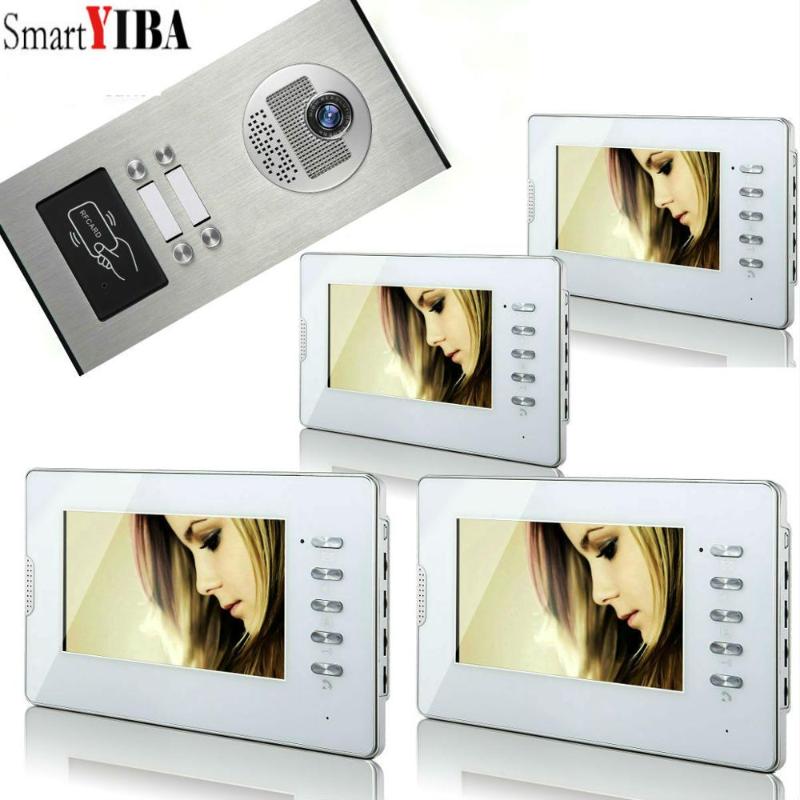 

SmartYIBA 4 Apartments 7" Multi Apartment Video Door Phone System Video Intercom Doorbell System 700 TVL Camera for 4 Families